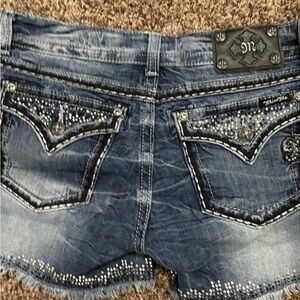 Miss Me Blue Jean Shorts with Embellishments
